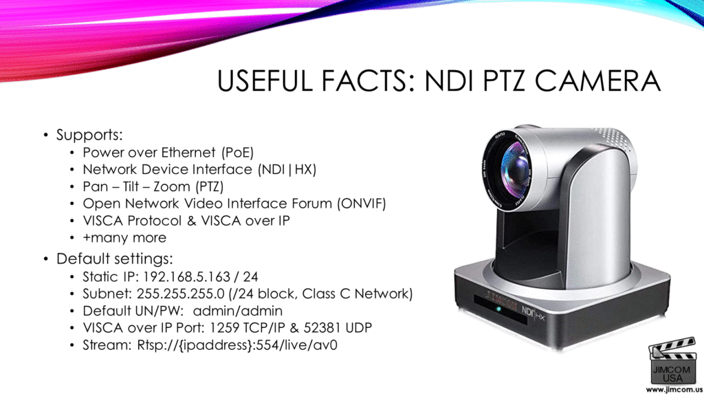 Useful Information NDI PTZ Camera 10052021